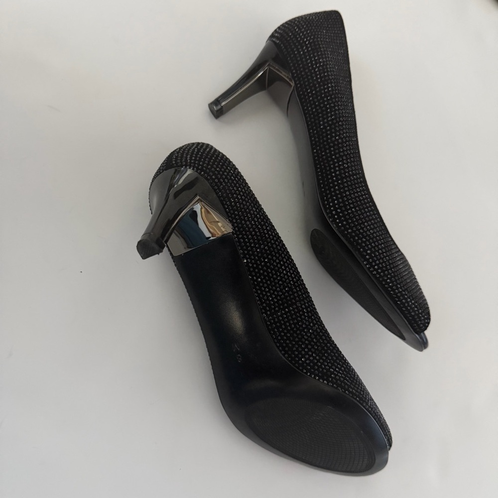 Vaneli Black Crystal Peep Toe Heels – Size 8W – Elegant Dress Pumps - Picture 7 of 8